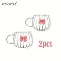 Glass Pumpkin Coffee Mugs with Pink Bows & Handle | 1–2 Pack