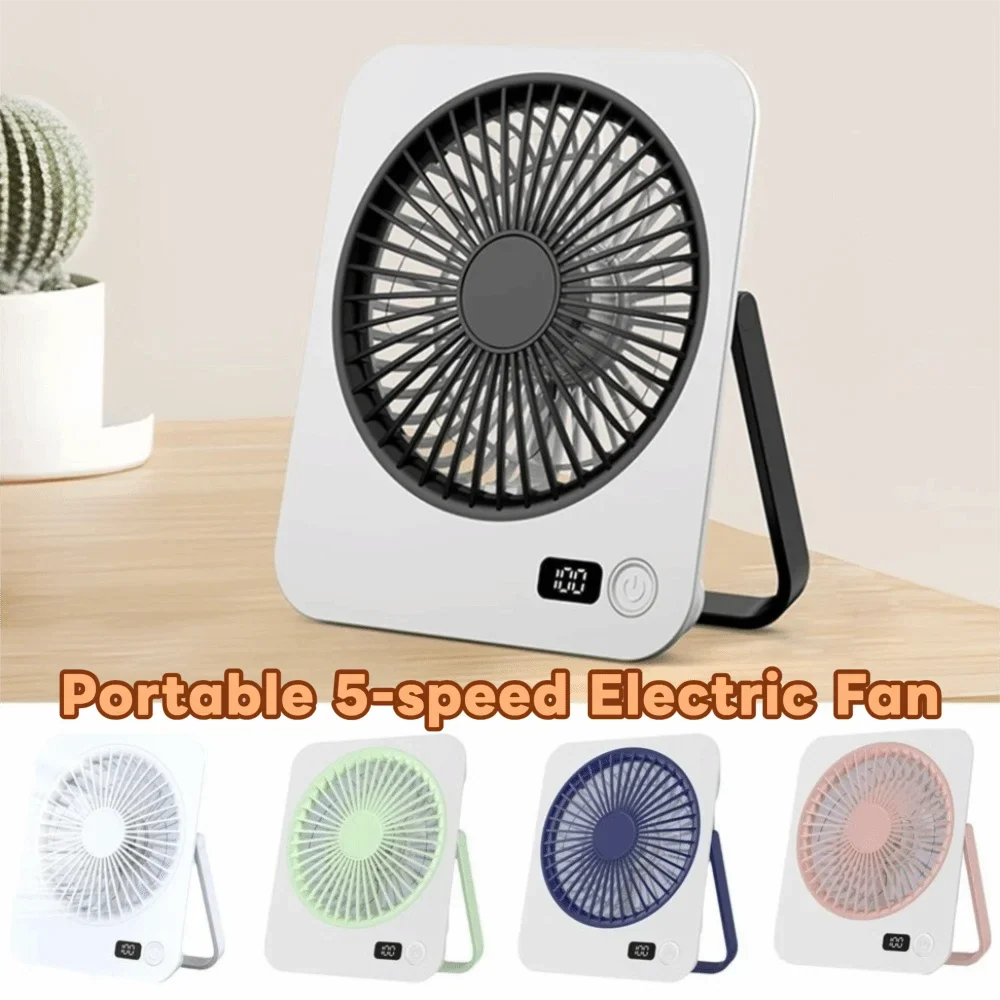 USB Rechargeable Foldable Desk Fan – 5-Speed LED Silent Fan