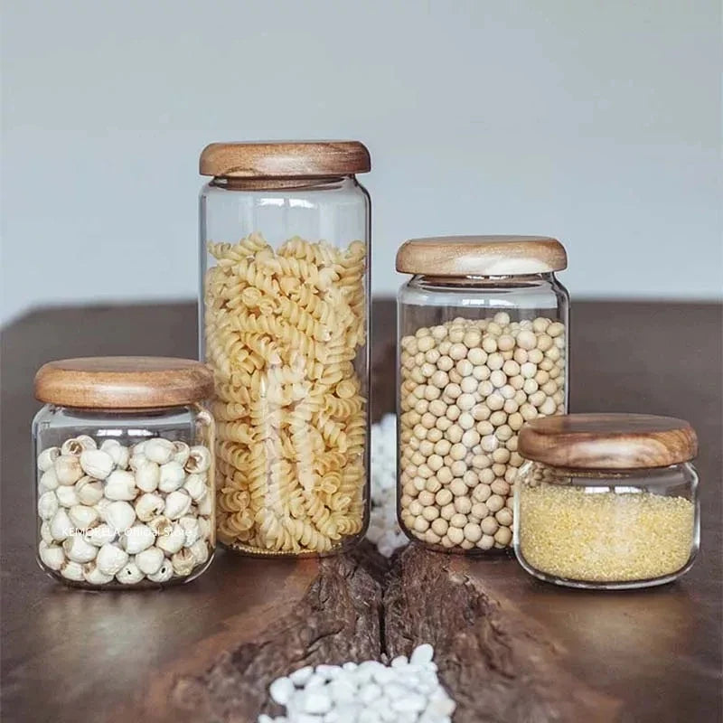KEMORELA Glass Storage Jar with Acacia Wood Lid | Airtight Canister