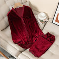 Women's Velvet Pajama Set – Long Sleeve Lace Trim Sleepwear