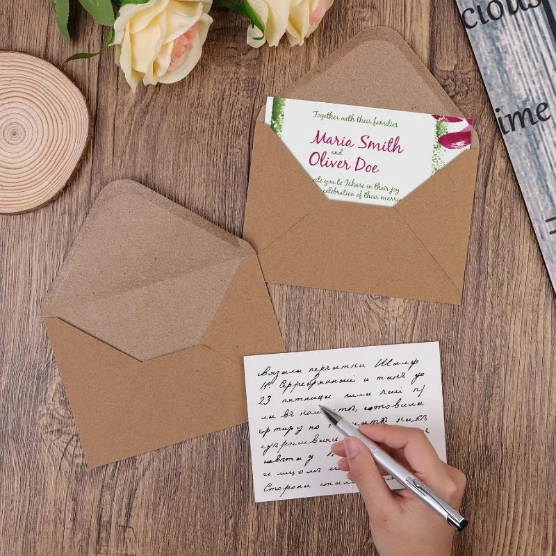 100 Brown Kraft Mini Window Envelopes – Gift & Invitation