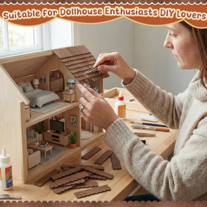 50x 1:12 Scale Miniature Dollhouse Roof Shingles – Brown Wood