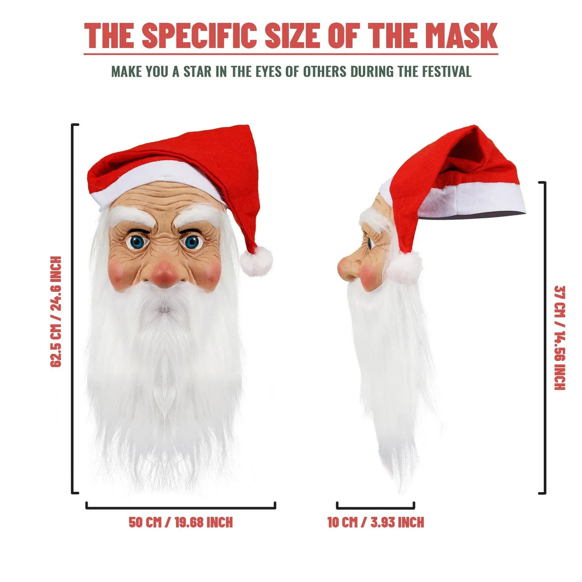 Santa Claus Full Face Latex Mask with Beard & Wig | Christmas Costume