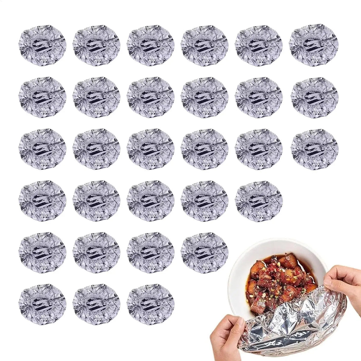 Reusable Aluminum Foil Food Covers 30-Pack | Heat-Retaining Lids