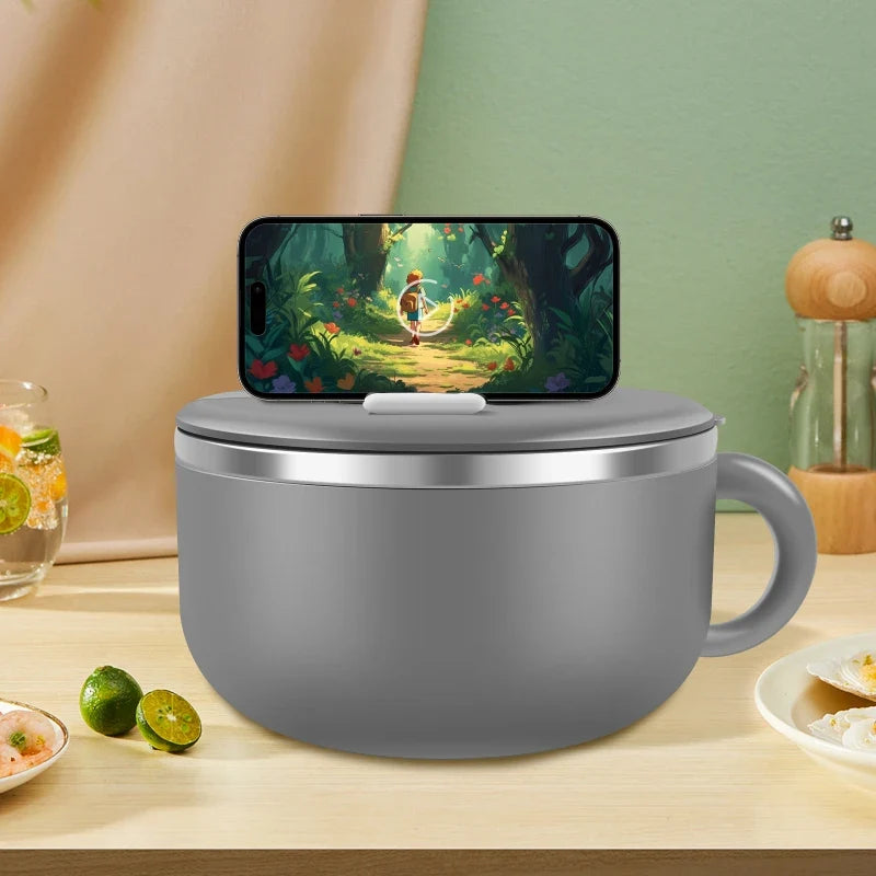 Ramen Bowl Lid Stainless Steel Instant Noodle Cooker Fruit Salad Rice
