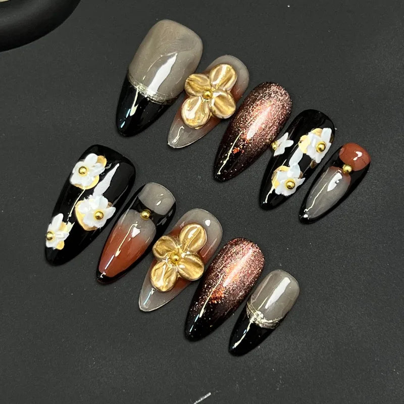 3D Petal Almond Press On Nails | French Reusable Nail Tips