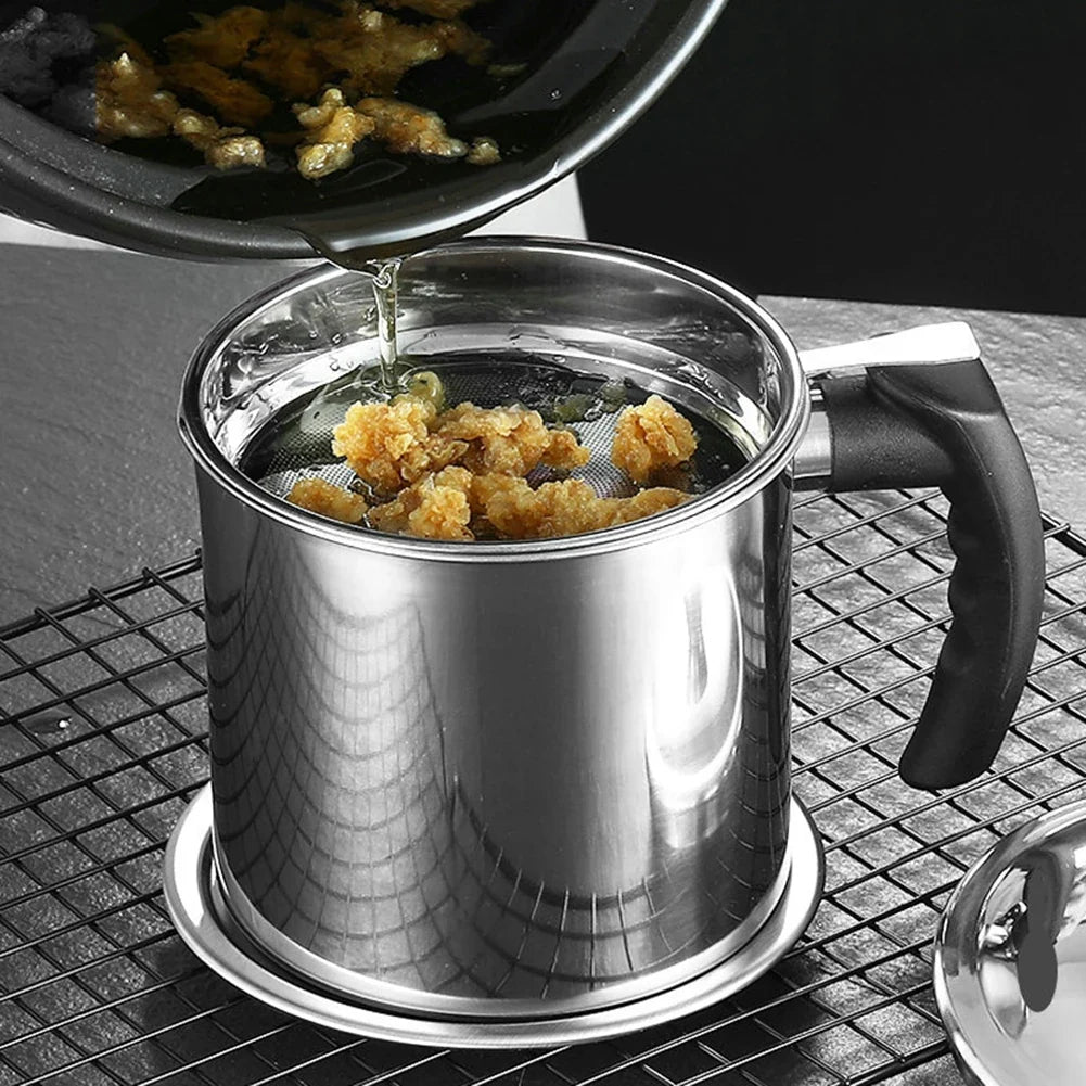 304 Stainless Steel Oil Filter Pot with Fine Mesh Strainer