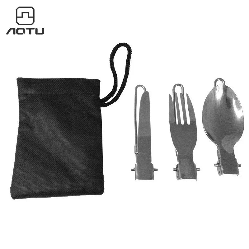 3-in-1 Folding Camping Cutlery Set | Stainless Steel Travel Kit