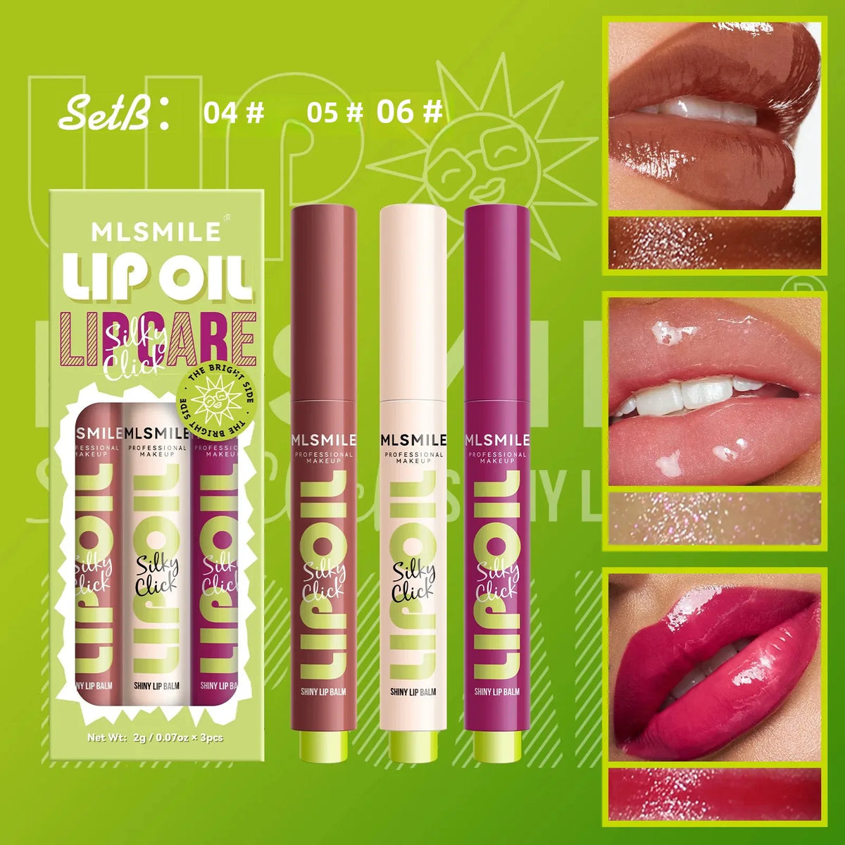 MLSMILE 3-Piece Pearl Lip Gloss Set – Long-Lasting & Moisturizing