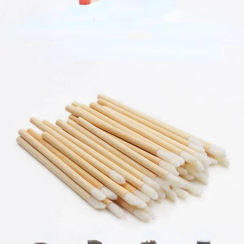 100-Pack Disposable Wooden Lip Brushes | Nylon Makeup Applicators