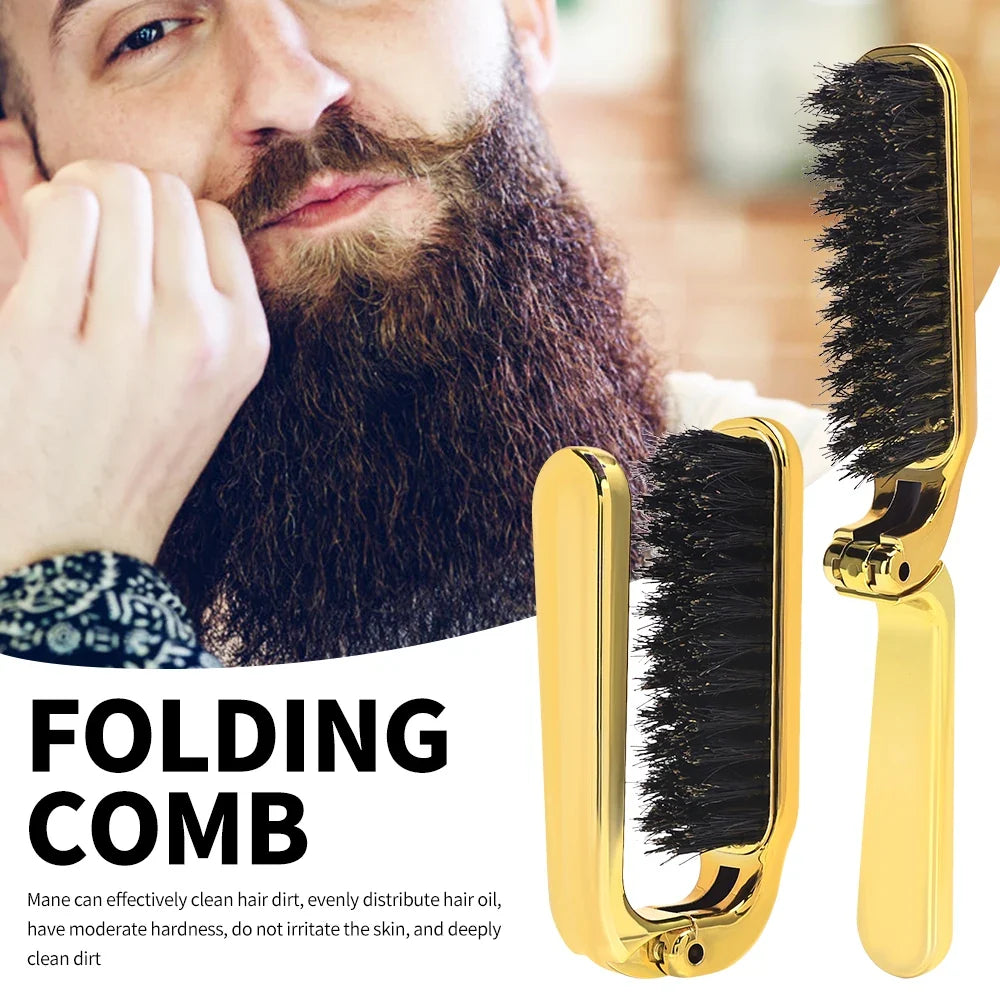 Folding Anti-Static Hair Brush & Beard Comb – Portable Styler