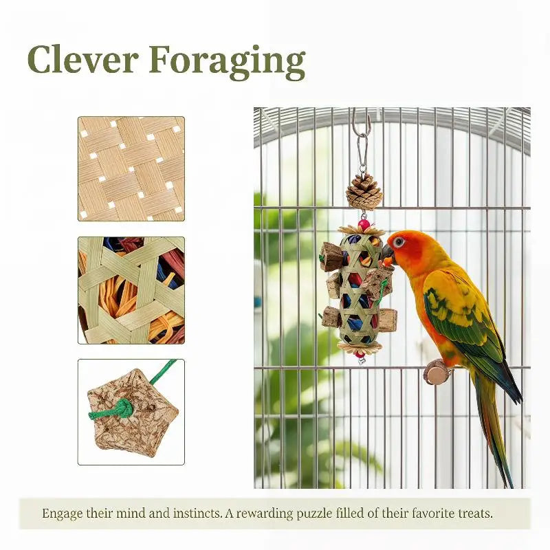 Parrot Foraging Chew Toy – Natural Wood Bird Enrichment Toy