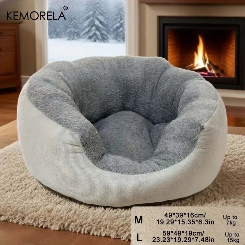 KEMORELA Plush Pet Bed with Backrest – Cat & Small Dog Bed
