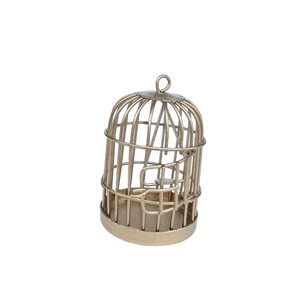 Miniature Metal Bird Cage Ornament – 1:12 Dollhouse Décor