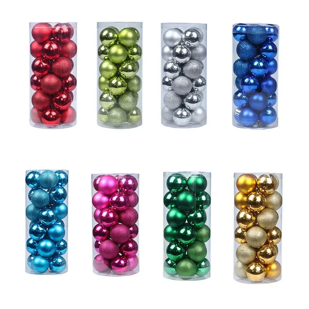 24-Pack 3cm Christmas Ball Ornaments – Shiny, Matte & Glitter