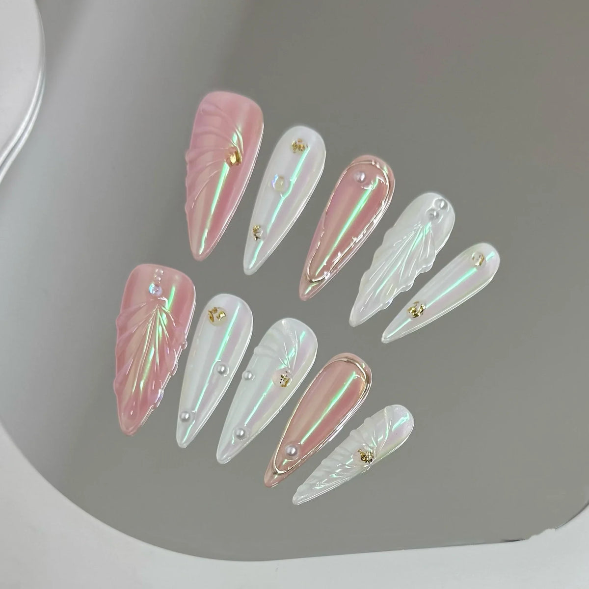 Y2K Pink Blush Press On Nails | 3D Star Long Pointed Tips Set