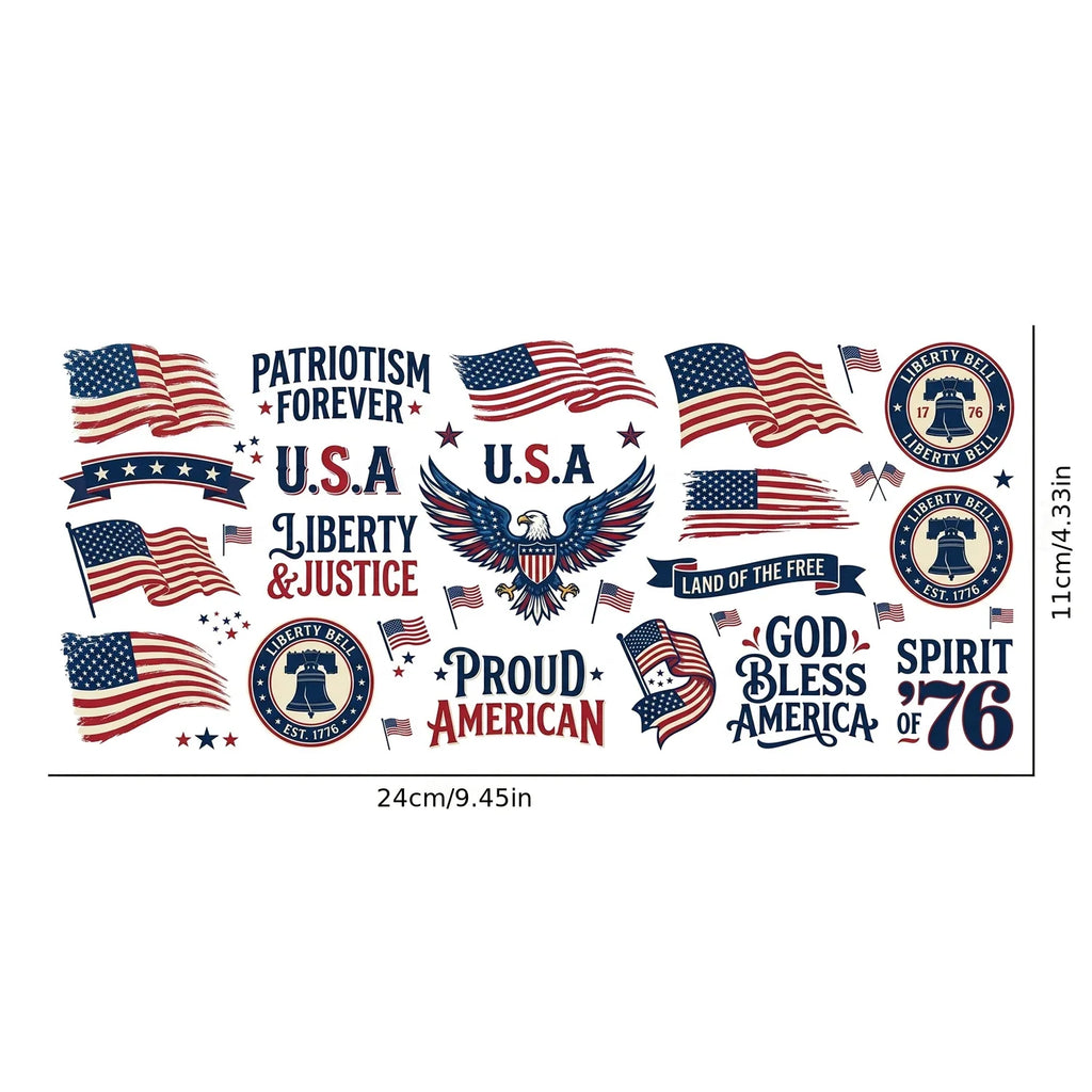 July 4th Patriotic UV Transfer Stickers | USA Flag Eagle Decals
