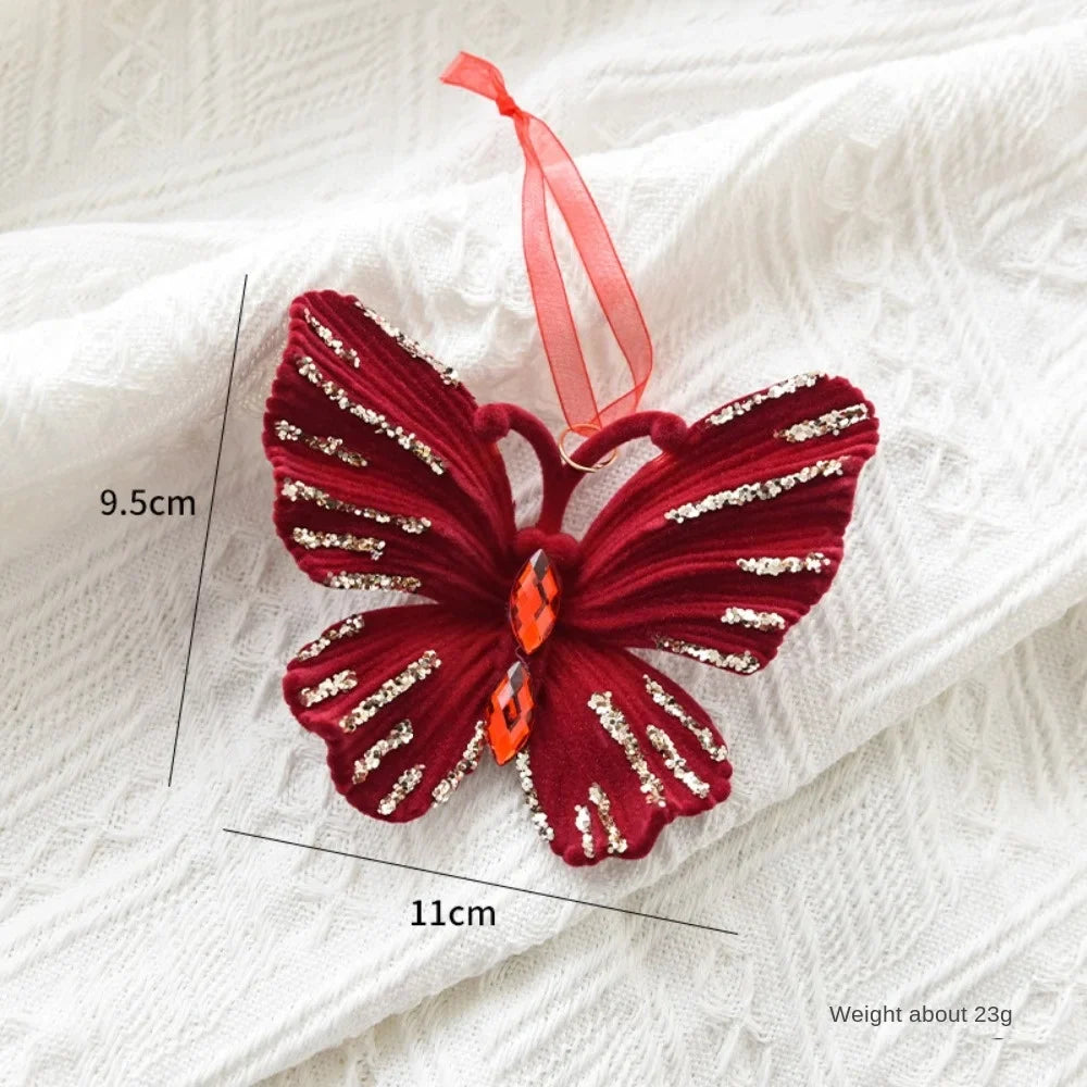 Velvet Bowknot Christmas Tree Pendant | Wine Red Bow Ornament
