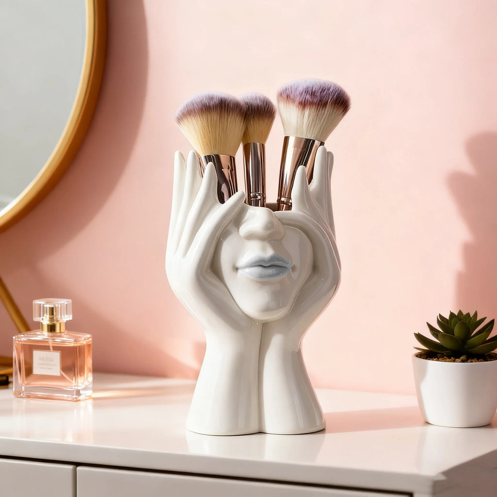 Makeup Brush & Cosmetic Organizer Cylinder | Desktop Storage Jar