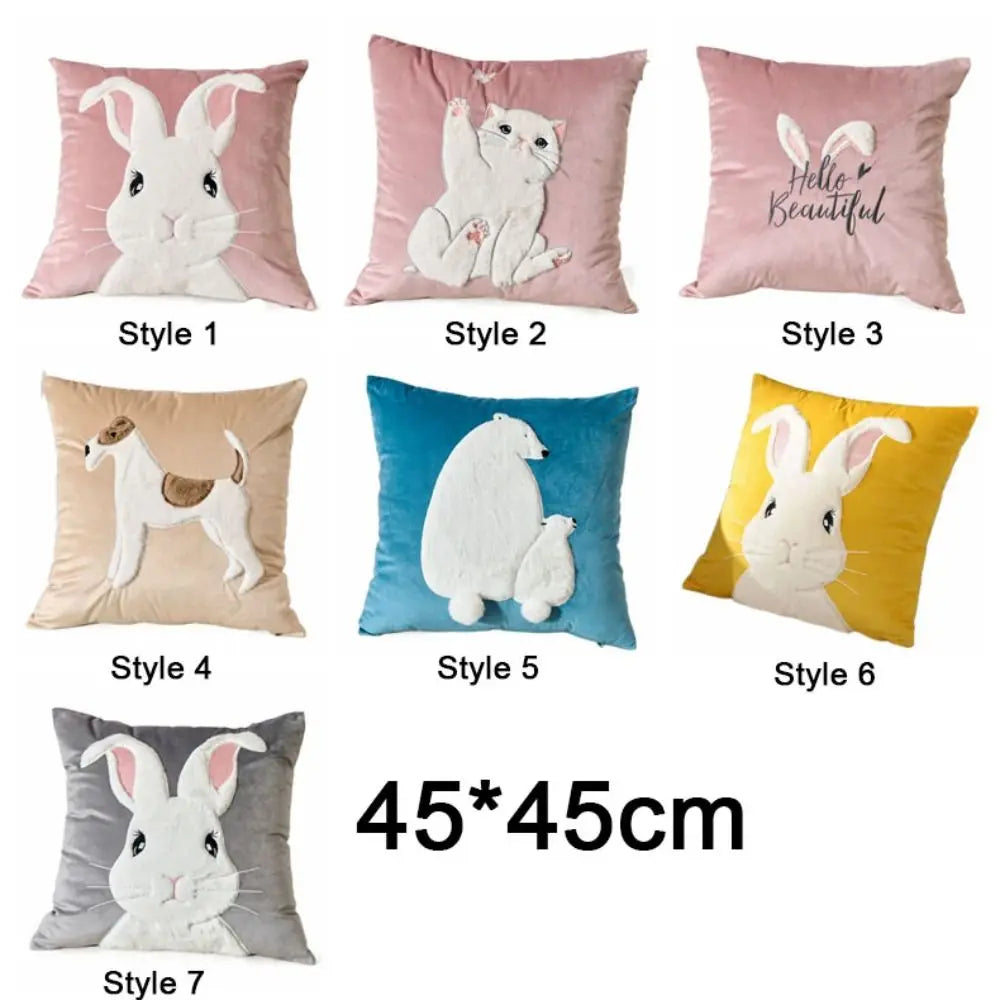 Rabbit Pattern Cushion Cover 45x45cm – Soft Cotton Pillowcase