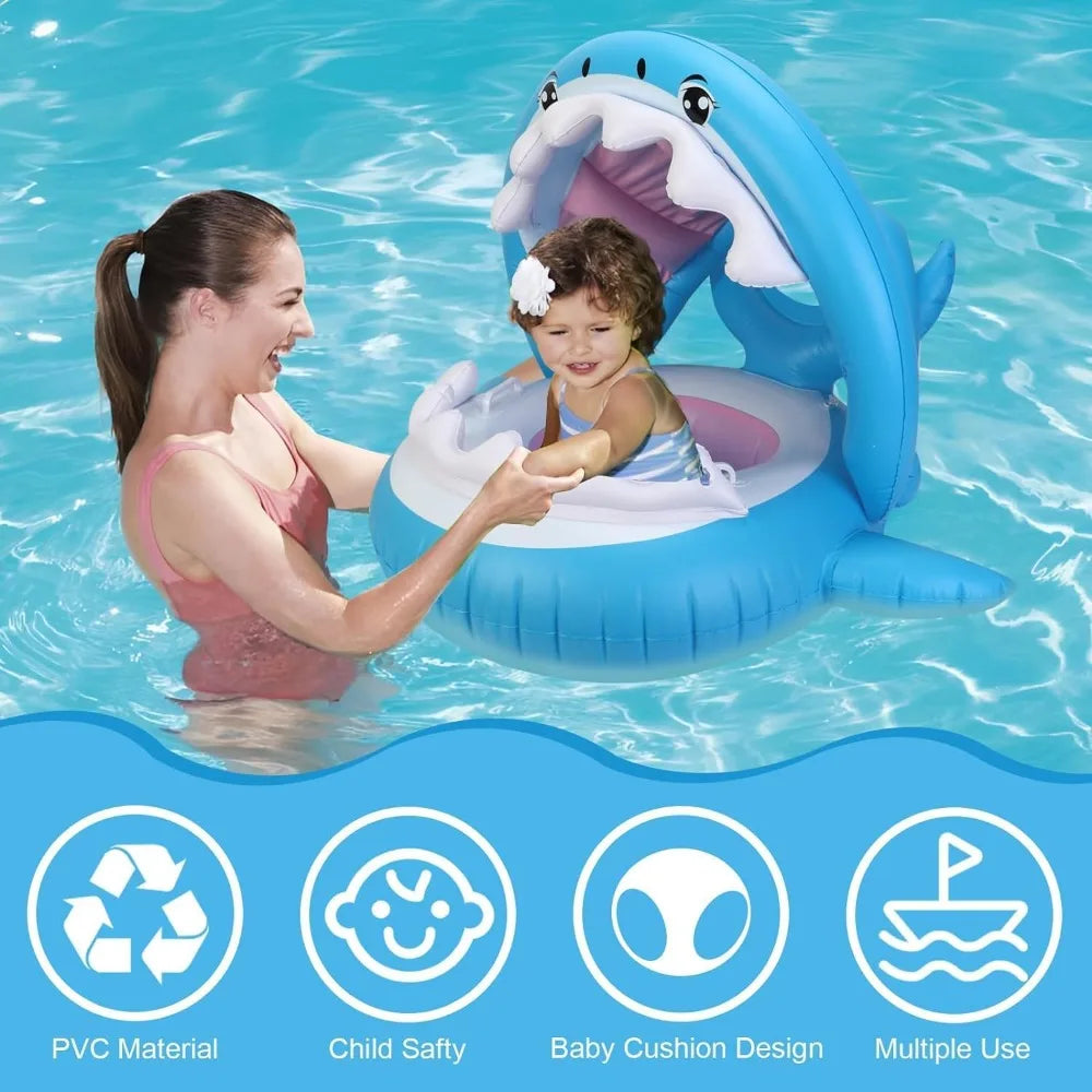 Shark Baby Pool Float with Canopy – Infant Toddler Swim Ring