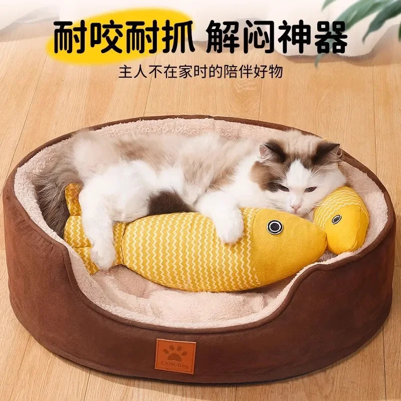 Interactive Catnip Fish Cat Toy – Teaser Stick & Chew Toy