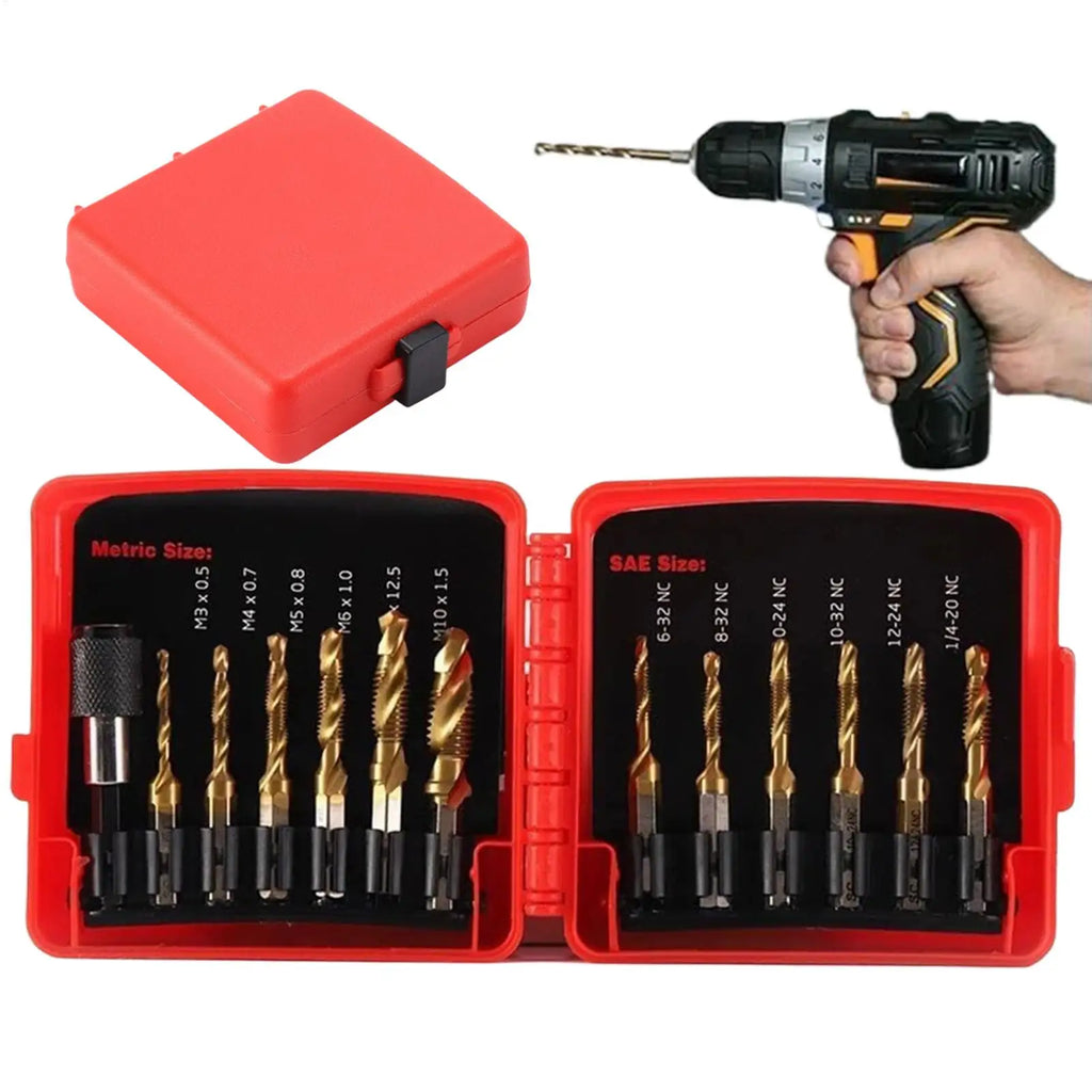 13-Piece Titanium Metric Drill Tap Bit Set | Deburring