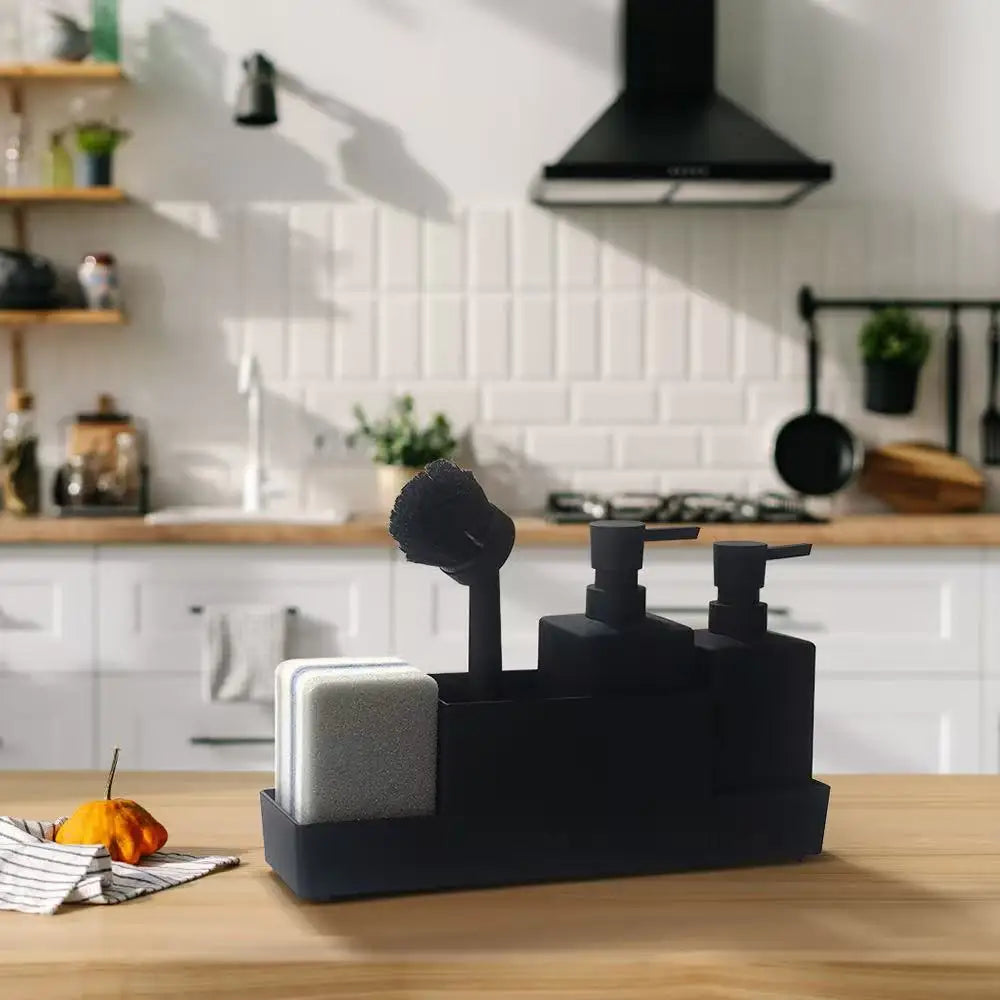 Kitchen Soap Dispenser Set | Sponge Holder, Brush & Tray