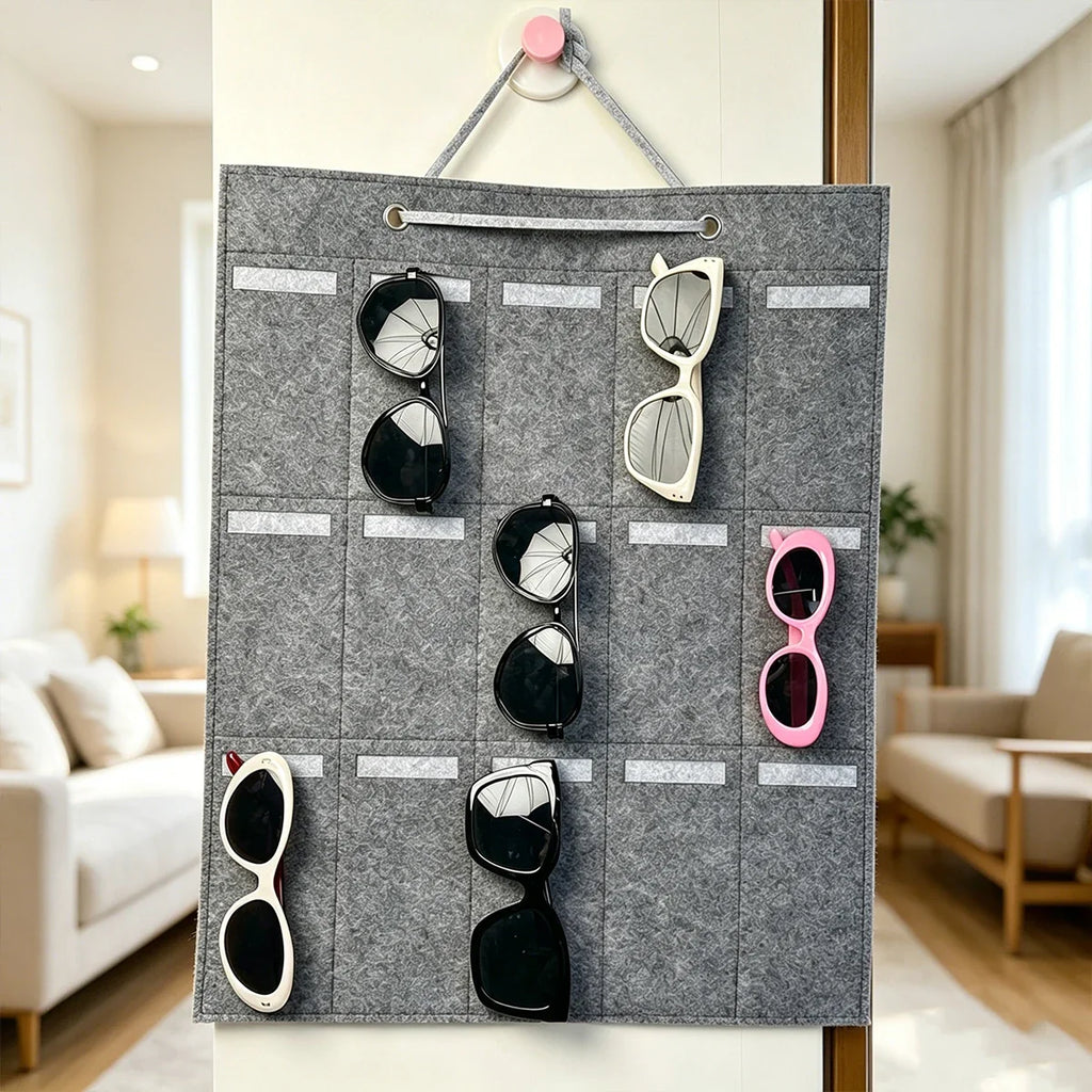 Foldable Portable Gray Felt Glasses Storage Bag Saves Space 15