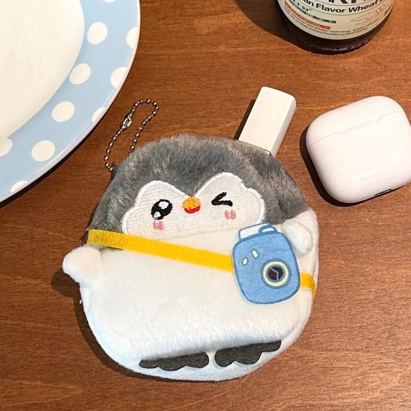 Fluffy Plush Penguin Coin Purse – Cute Mini Keychain Wallet