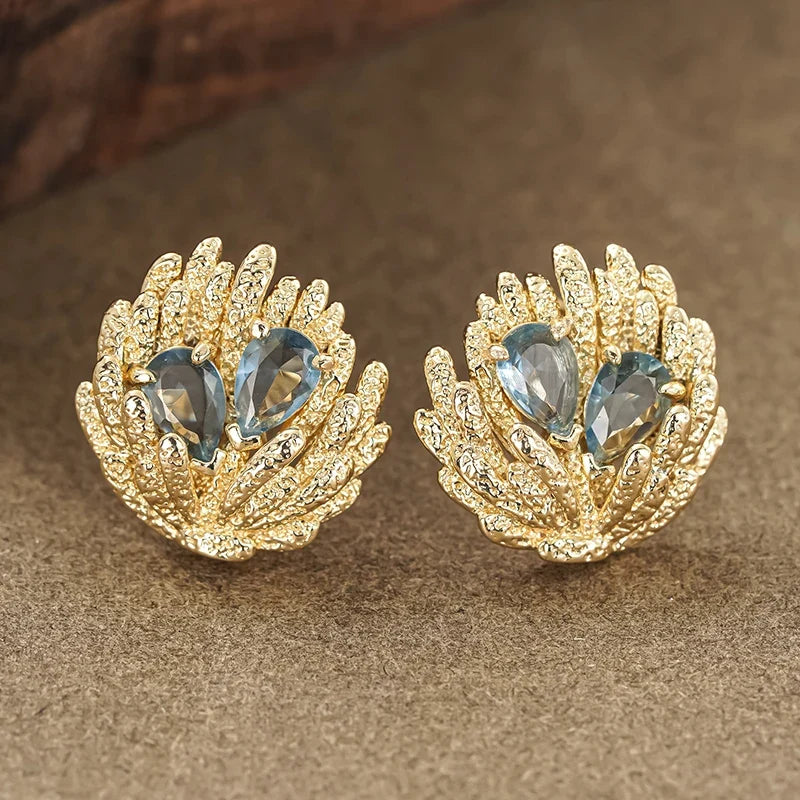Huitan Blue Cubic Zirconia Geometric Stud Earrings for Women