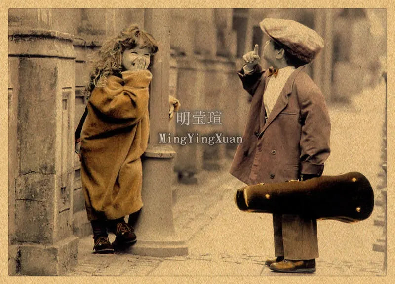 Street Art Kraft Paper Wall Poster – Boy & Girl Kiss Mural