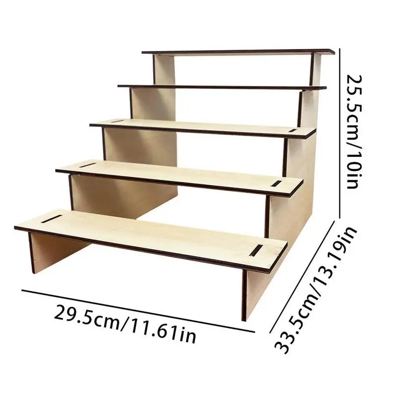 5-Tier Wooden Display Riser Shelf | Rustic Organizer Rack