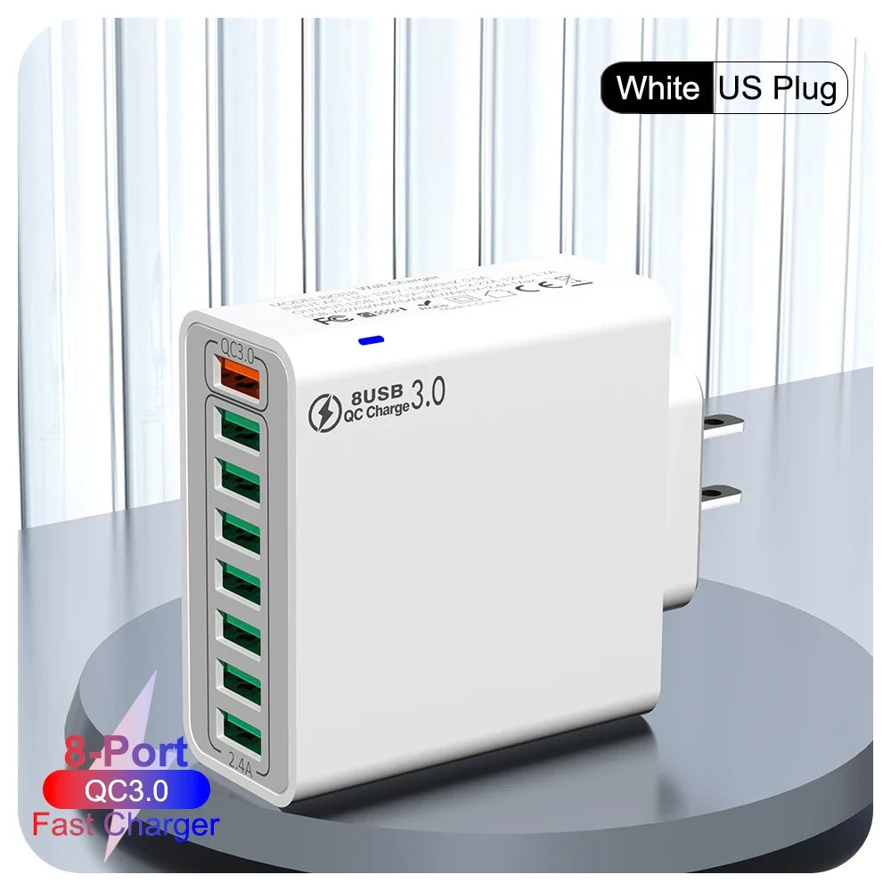8-Port 65W USB Fast Charger | Quick Charge 3.0 Travel Adapter