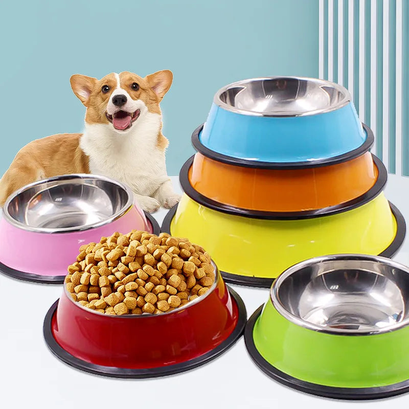 Stainless Cat Bowls Pet Steel Bowl Food Water Dogs Cats Anti-skid