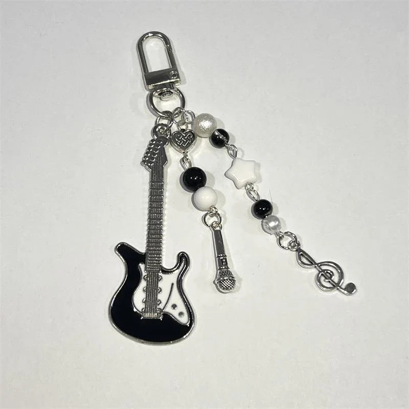 Guitar & Microphone Keychain Bag Charm | Music Lover Gift