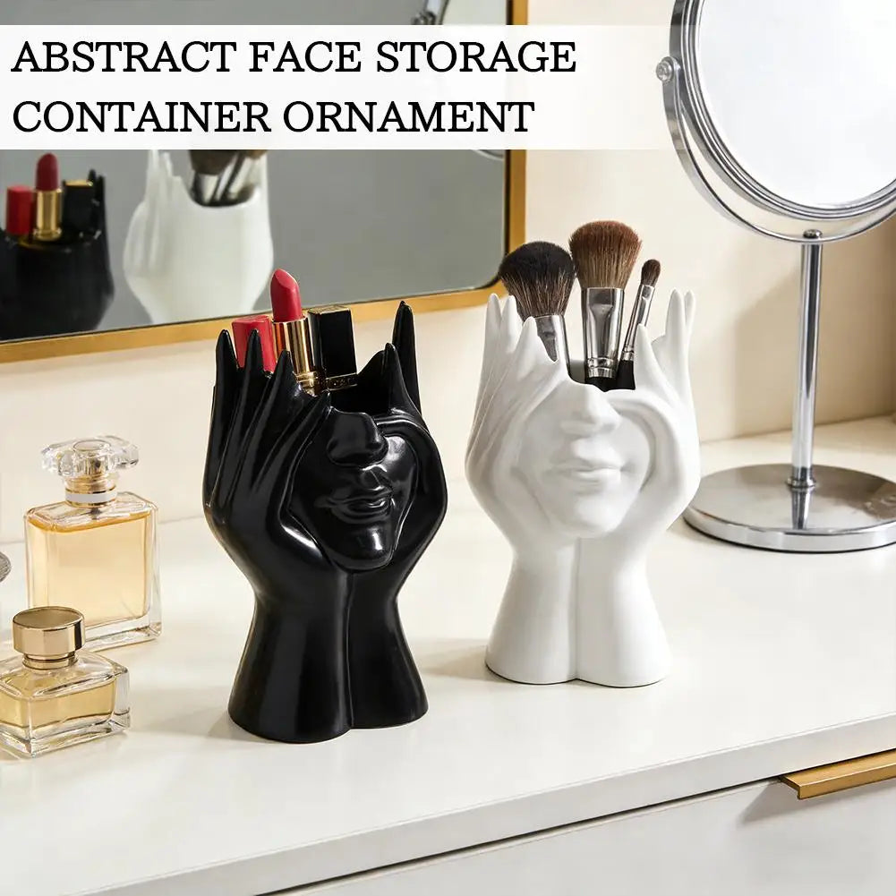 Abstract Face Pen Holder – Modern Desk Organizer Sculpture