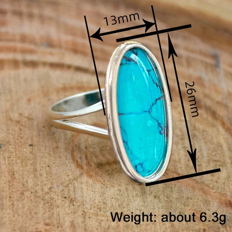 Huitan Oval Turquoise Boho Ring for Women – Vintage Style