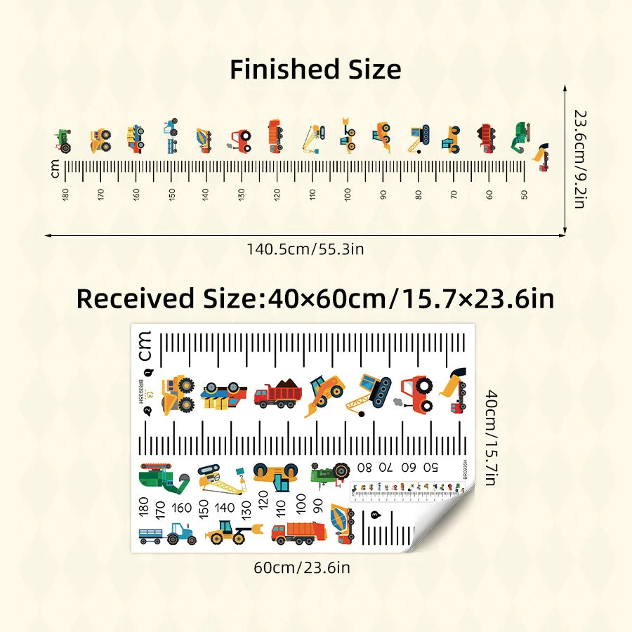 Construction Crane Kids Height Ruler Wall Sticker | Boys Gift
