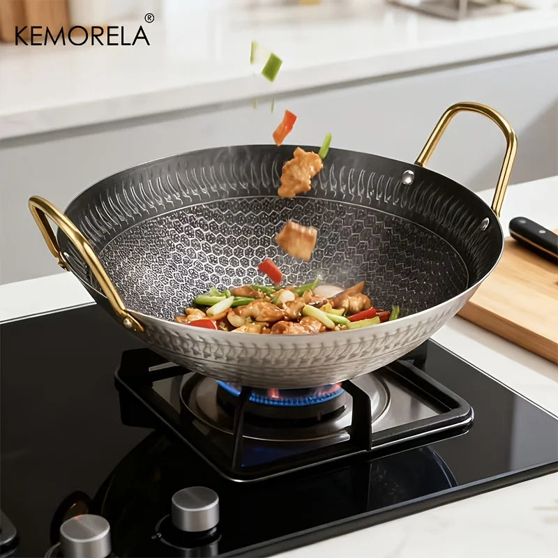 KEMORELA Honeycomb Non-Stick Stainless Steel Wok 24–30cm