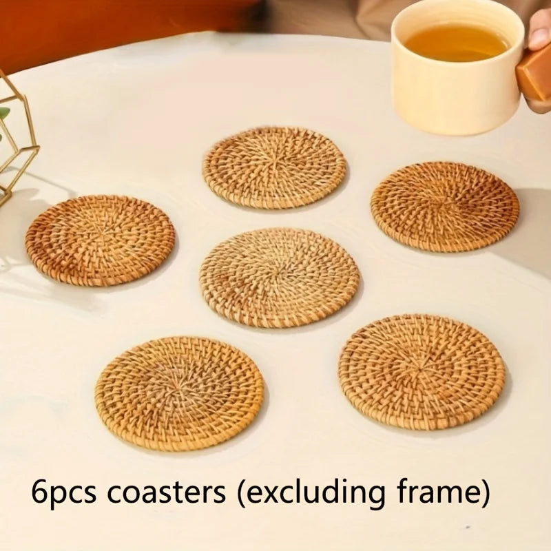 1 Handcrafted Rattan Coaster Autumn Vine Design Heat-resistant Pot