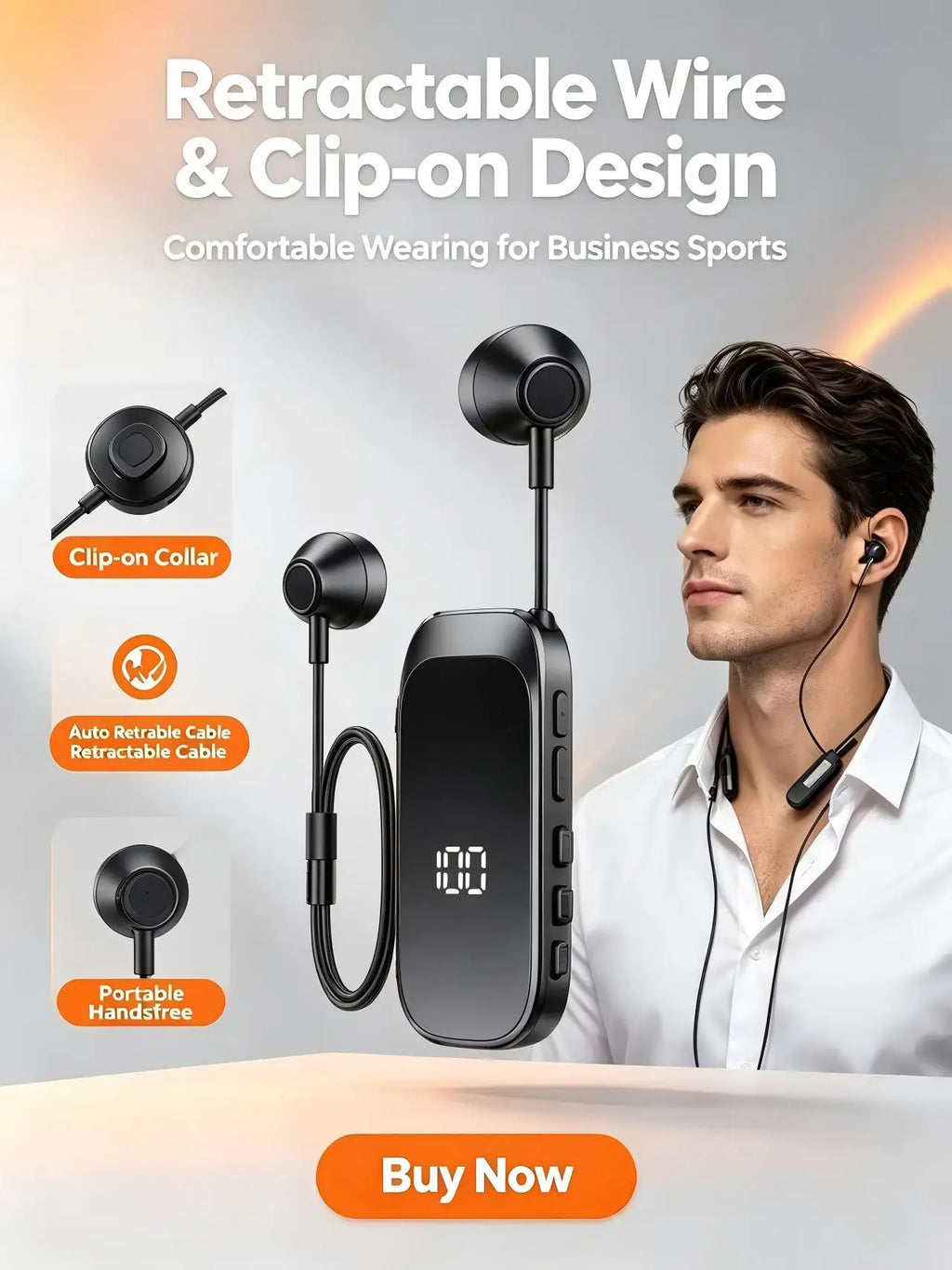 K30 Clip-On Bluetooth Headset | 25H Talk, Digital Display