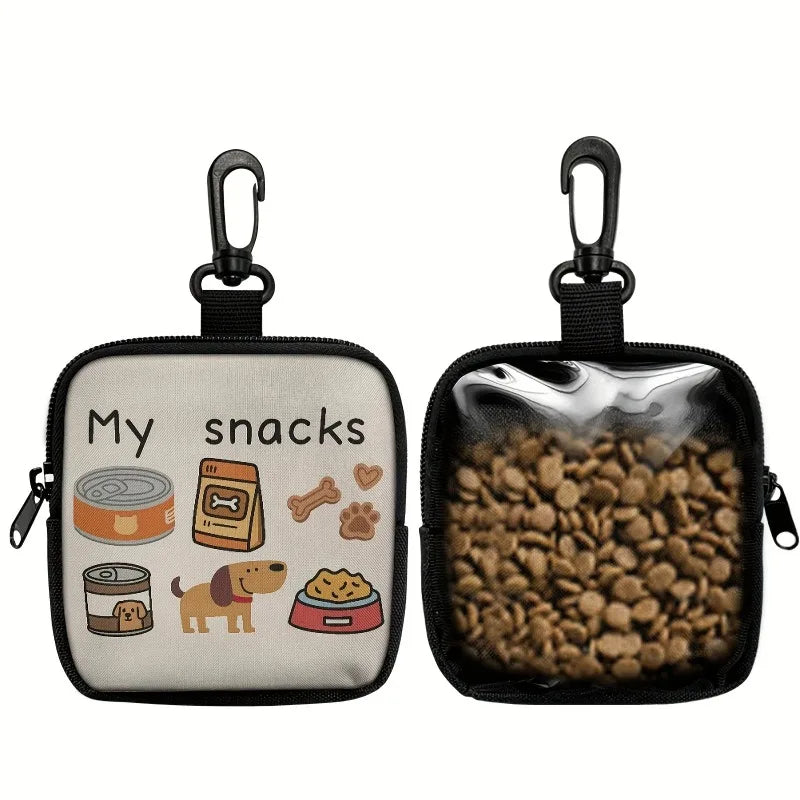 Dog Print Treat Bag with Hook & Zipper | Pet Training Pouch