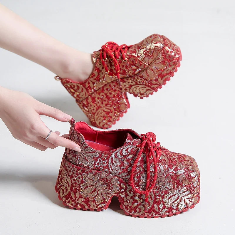 Women's Ethnic Embroidery Platform Pumps – Luxury Slingbacks