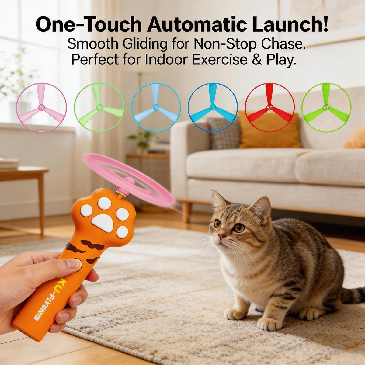 Rechargeable Cat Disc Launcher Toy – 10 Flying Discs