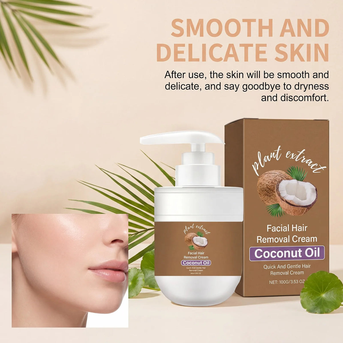 Coconut Oil Facial Hair Removal Cream – Gentle & Nourishing 100g