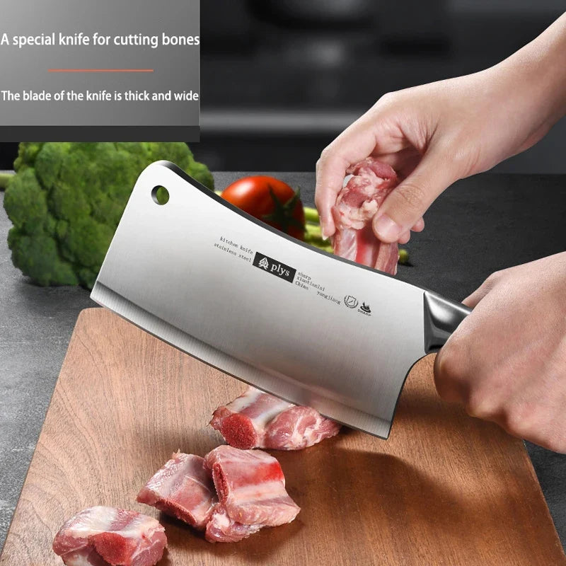 Stainless Steel Butcher Knife – Sharp Chef's Cleaver Wood Handle