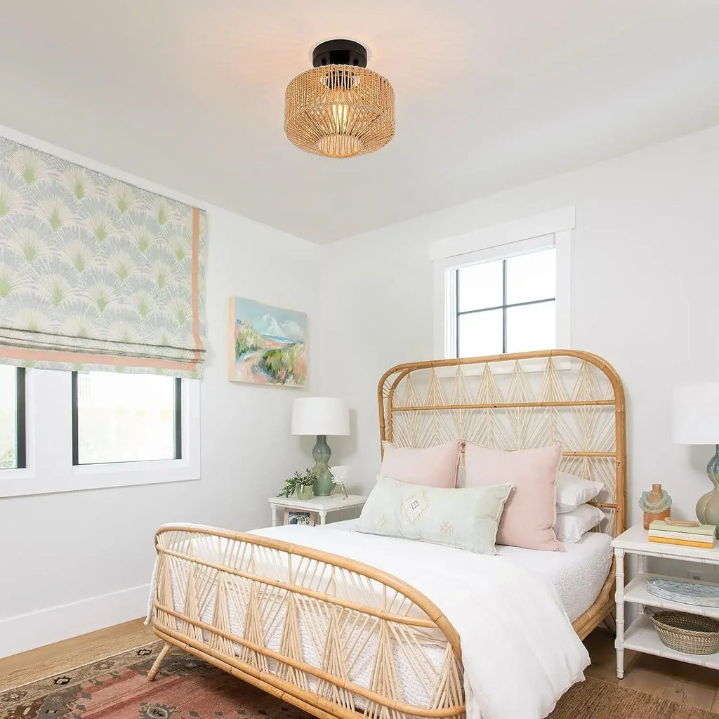 Hand-Woven Rattan Ceiling Lamp | E27 Boho Pendant Light