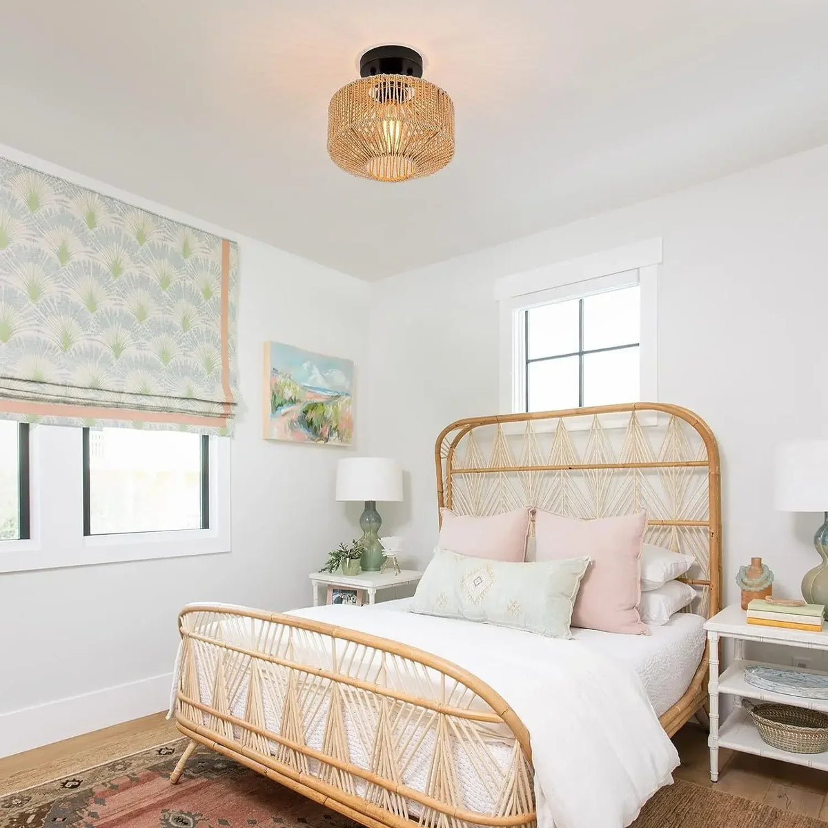 Hand-Woven Rattan Ceiling Lamp | E27 Boho Pendant Light