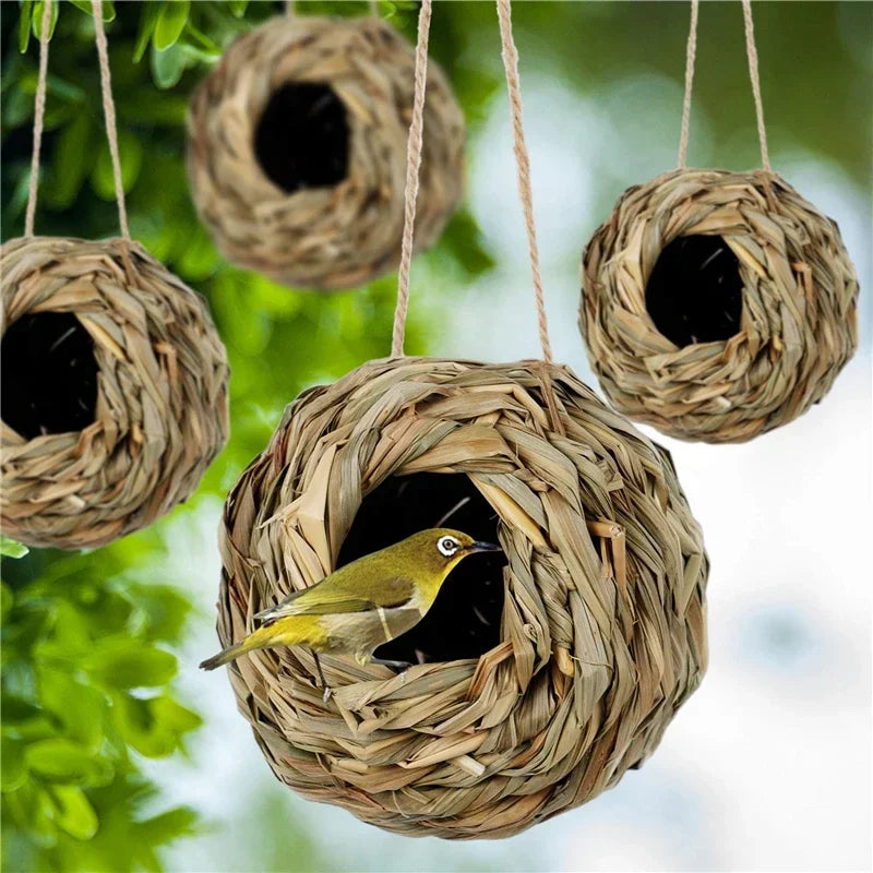 Handwoven Reed Grass Bird Nest House – Hanging Woven Birdhouse